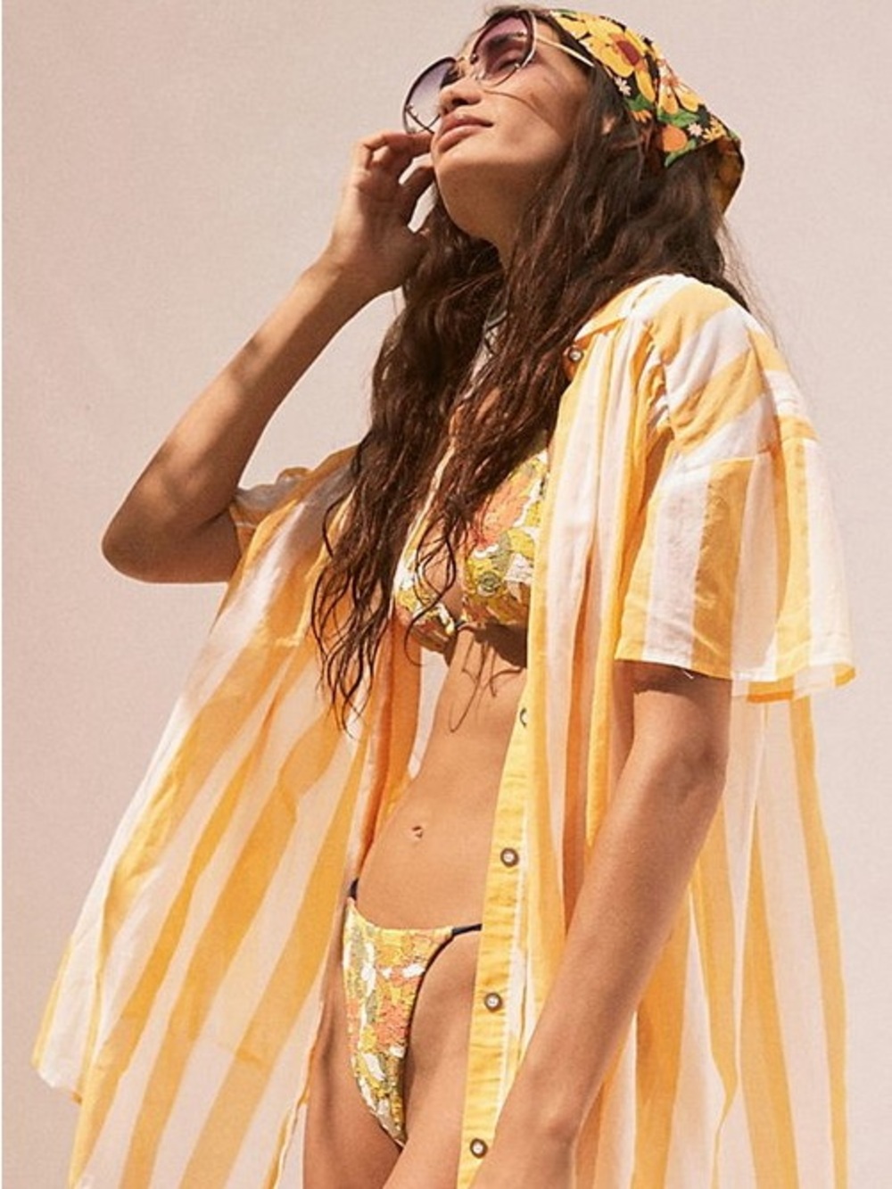 We The Free Float Away Stripe Shirt Yellow and White Striped Beach Cover-Up